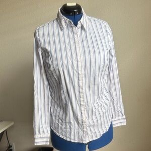 Nine West White and Blue Striped Casual Shirt